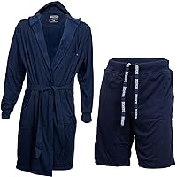 DudeRobe Men’s Navy 2XL/3XL Hooded Robe & 2X/3XL Casual SweatShorts with Drawstring from Shark Tank! Comfy & Absorbent Cotton Robe for After Shower, SweatShorts for Pre/Post Workout, Running, Jogging