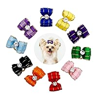 20Pcs/10pairs Small Dog Hair Bows with Rubber Bands and Rhinestone Puppy Hair Bows for Small Medium Girls Boys Doggy Cat Pets Hair Purple Pink Blue Knot Flower Grooming Accessories Attachment