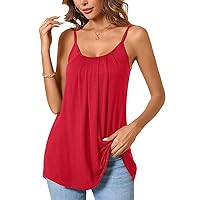 BISHUIGE Womens Summer Tank Tops Pleated Shirts Sleeveless Loose Fit Curved Hem Tops