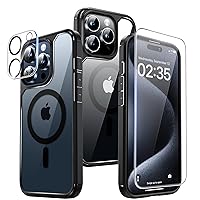 TAURI 5 in 1 for iPhone 15 Pro Case, [Military-Grade Drop Protection] [Compatible with Magnetic] Shockproof Lanyard Case for iPhone 15 Pro Phone Case 6.1 inch - Black