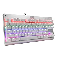 HUO JI E-Yooso Z-77 Mechanical Gaming Keyboard with Rainbow LED Backlit, Red Switches, Tenkeyless 87 Keys Anti-Ghosting for Mac, PC, White