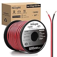 Nilight 50FT 16AWG Copper Clad Aluminum Wire 16/2 Gauge Red Black CCA Electrical Cable 2 Conductor Parallel 12V/24V DC Flexible Extension Cords for Car Audio Radio Speaker Amplifier, 2 Years Warranty