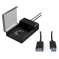 USB 3.0 to SATA External Hard Drive Lay Flat Docking Station with Built in Cooling Fan for 2.5 or 3.5in HDD, SSD+USB 3.0 Extension Cable A Male to A Female [Black] 3 Feet
