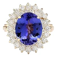 7.22 Carat Natural Blue Tanzanite and Diamond (F-G Color, VS1-VS2 Clarity) 14K Yellow Gold Luxury Cocktail Ring for Women Exclusively Handcrafted in USA