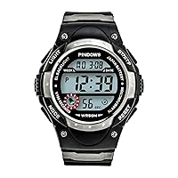 PINDOWS Sport Watch for Men, Digital Analog Military Sports Electronic LED Watches with 12H/24H Display, 50m Waterproof, Alarm Clock, and Stopwatch Timing, Men's Wrist Watches