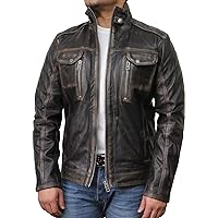 Mens Leather Jacket Genuine Sheepskin Vintage Distressed
