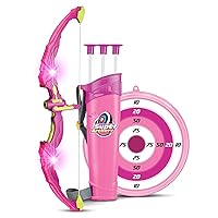 SainSmart Jr. Kids Bow & Arrow Toy, Princess Basic Archery Set Outdoor Hunting Game with 3 Suction Cup Arrows, Target & Quiver, Pink,includes 1 x luminous bow