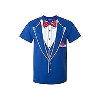 Tuxedo Short Sleeve T-Shirt Classy Tux with Red Plaid Bow Tie