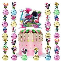 25pcs Cartoon Cake Decorations with 1pcs Cake Topper, 24pcs Cupcake Toppers for Kids Birthday Party Supplies