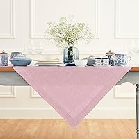 Solino Home Square Linen Table Throw 52 x 52 Inch – Handcrafted from 100% Pure European Flax Linen Tablecloth – Machine Washable Bubblegum Pink Table Cover for Spring, Summer – Athena