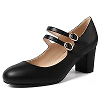 IDIFU Women's Dress Shoes for Women Pumps Mary Jane Heels Low Block Round Closed Toe Wedding Office Work