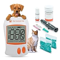 Blood Sugar Glucose Monitor System for Dogs and Cats - Pet Glucose Monitoring Kit - Accurate Diabetes Testing 2 Calibrated Code-Chips for Dog/Cat, Lancets, Logbook - Monitor + 50 Test Strips
