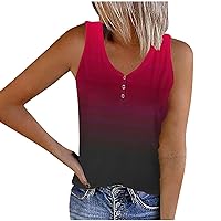 Gradient Ribbed Stretch Tank Tops Women Button V Neck Sleeveless T-Shirts Summer Slim Fit Henley Shirt for Going Out