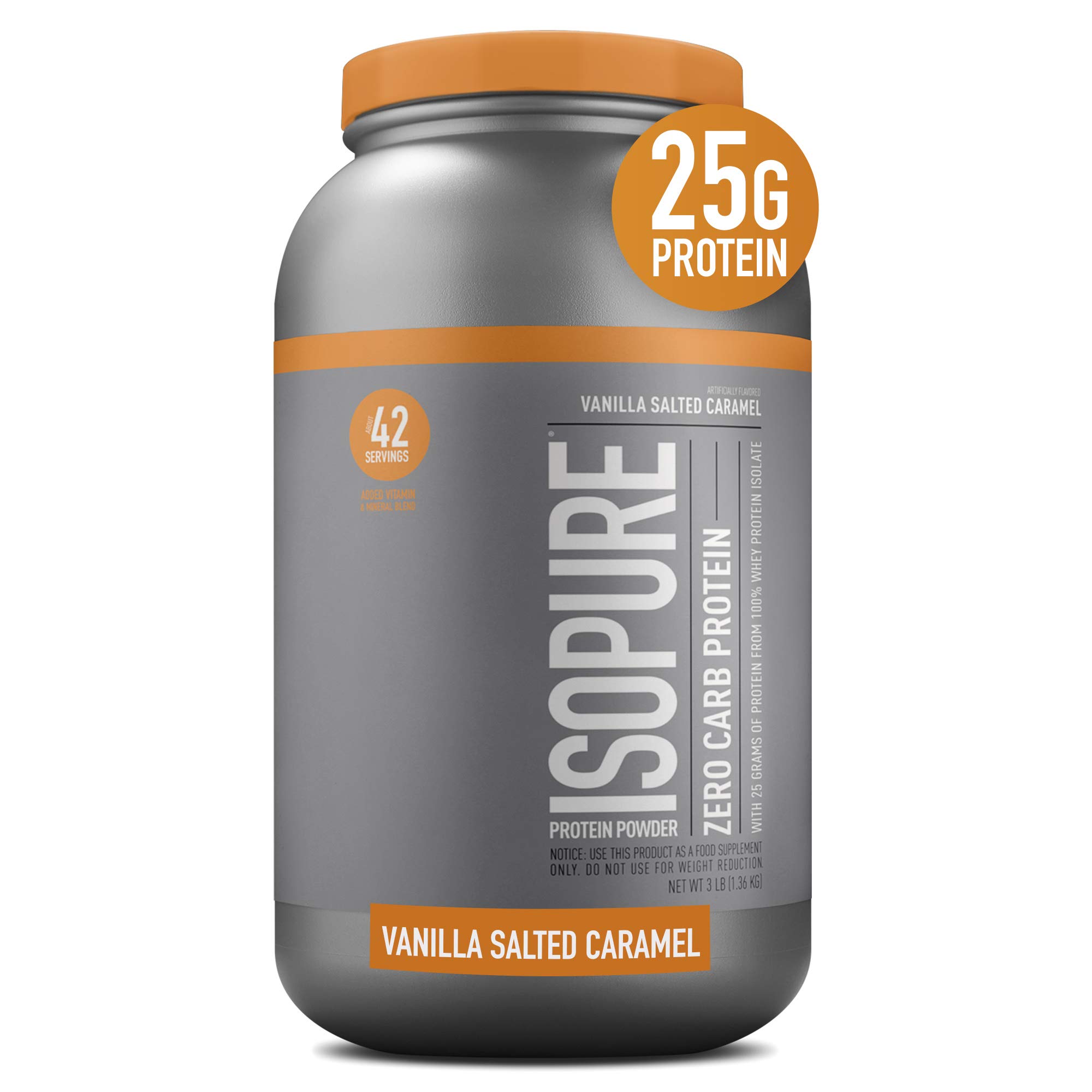 Isopure Protein Powder, Zero Carb Whey Isolate with Vitamin C & Zinc for Immune Support, 25g Protein, Keto Friendly, Vanilla Salted Caramel, 42 Servings, 3 Pounds (Packaging May Vary)