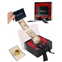 Ribbonbonbox Money Pull Out Gift Box – Luxury Flower Box wt Cash Box Insert – Unique Gift for Wife, Girlfriend, Mother, Friend – Surprise Box for Birthday, Thanksgiving, Christmas - Pranks for Adults