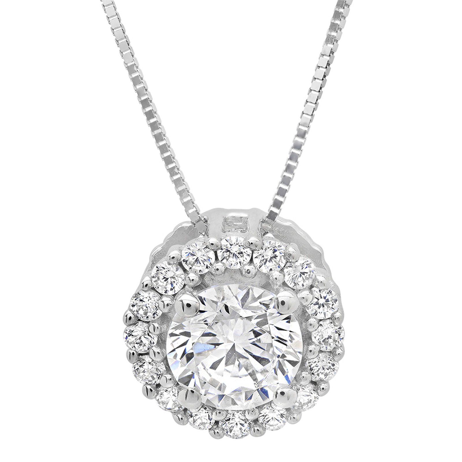 1.35 ct Brilliant Round Cut Pave Halo Stunning Genuine Moissanite Ideal VVS1 D Solitaire Pendant Necklace With 16