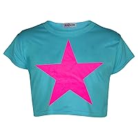 Kids Girls Crop Top Star Print Turquoise Stylish Fashion T Shirt Tops 5-13 Years