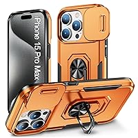 Phone Case for iPhone 15 Pro Max Case,iPhone 15 Promax Case with Slide Len Cover & Ring Holder Stand,Shockproof Protective Orange Cover for iPhone 15 Pro Max Yellow Case