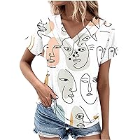 Amazon Essential 2024 Summer Tops for Women Trendy Vintage Floral Print Buttons Short Sleeve V Neck Blouse Tees Spring Dressy Casual Tunic Shirts Lightweight Holiday Workout Comfy T Shirt