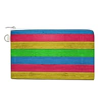 Creative Rainbow Wood Plank Women's Canvas Coin Purse Change Pouch Zip Wallet Bag
