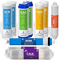 1 Year Alkaline Reverse Osmosis System Replacement Filter Set – 10 Filters with 50 GPD RO Membrane – 10 inch Size Water Filters