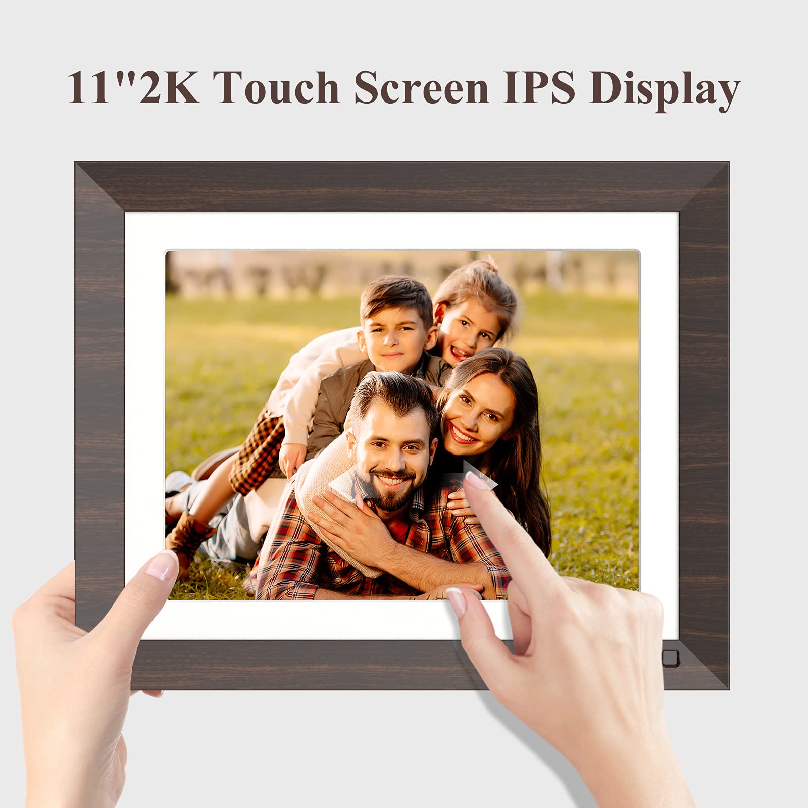 ZTSWKJ Digital Frame 2K -11 inch WiFi Digital Picture Frame, Email Photo from Anywhere, Touch Screen Display, Box Speaker, Motion Sensor, One Minute Setup, Gift for Friends and Family (Wood Effect)