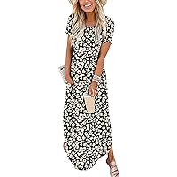 ANRABESS Women's Summer Casual Loose Short Sleeve Long T Shirt Dress Split Maxi Beach Sundress Travel Vacation Outfits