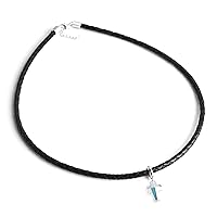 Necklace Swarovski Cross Pendant Leather Sterling Silver Clasp Mens Find Your Fit Round 2823LNM