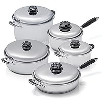 Maxam Waterless Cookware Set, Durable Stainless Steel Construction with Heat Resistant Handles, 10-Pieces