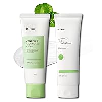 IUNIK Centella Calming Gel Cream & Mild Facial Foaming Cleanser Non-Sticky Non-Stripping Moisturizing Balancing Blemish Care for Oily Dry Sensitive Acne-prone Skin Korean Skincare