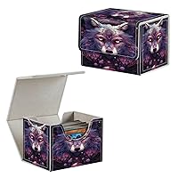 Purple Wolf Card Deck Box Organizer, 100+ Sleeved Cards Deck Case For Trading Cards, Leather Magnetic Closure Commander Deck Box Holds Magnetic Card Storage Box Fits for MTG TCG CCG