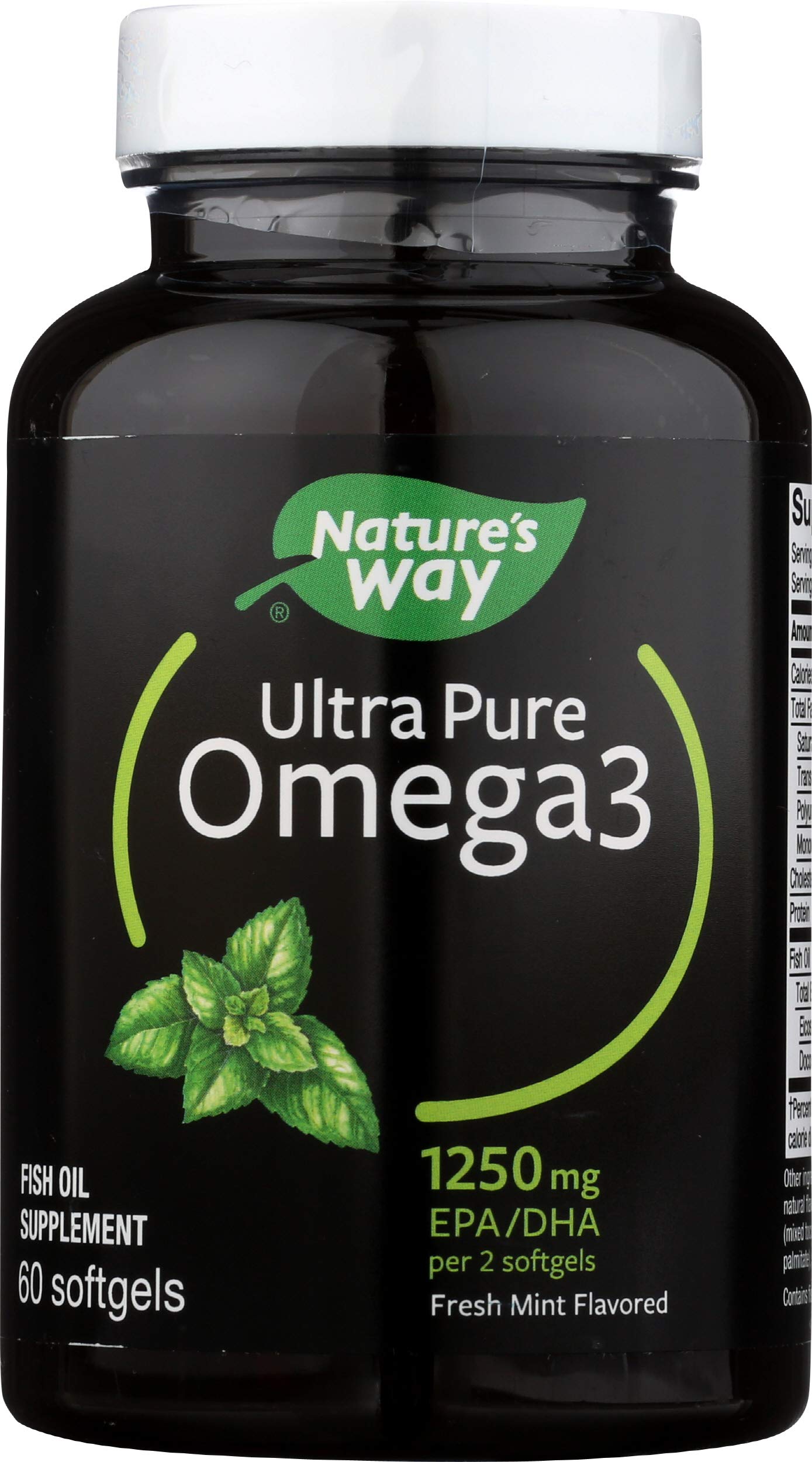 Nature's Way Ultra Pure Omega3 Fish Oil 1250 mg EPA/DHA Mint Flavored 60 Softgels