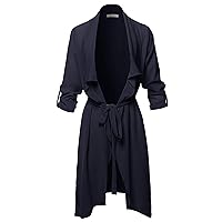 Made by Emma Women's Spring Lightweight Roll-up 3/4 Sleeve Waist Belt Woven Jacket