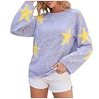 Women's Loose Fit Long Sleeve Jumper Ribbed Knit Sweaters Trendy Fall Winter Sweaters Star Graphic Blouse Tops