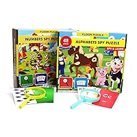 Alphabet and Number spy Puzzle with Flashcards and Magnifying Glass 2ft x 3ft -Large 48 Piece Floor Puzzles for Kids Ages 3-5 – Preschool Learning Resource Gift for Toddlers- Boys and Girls