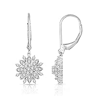Natalia Drake 1/2 Cttw Diamond Snowflake Lever Back Earrings for Women in Rhodium Plated 925 Sterling Silver Color I-J/Clarity I1-I2