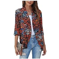 Fall Cardigans for Women Casual Lightweight Open Front 3/4 Sleeve Cardigans Soft Draped Ruffles Cropped Cardigan S-3XL