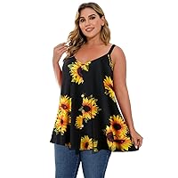 LARACE Sunflower Shirts for Womens Summer Clothes V Neck Tank Tops Plus Size Sleeveless Tunics to Wear with Leggings(A-SunFlower27 6X)