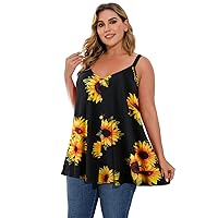 LARACE Plus Size Tank Tops for Women, V Neck Sleeveless Women's Summer Tunic, Loose Fit Spaghetti Strap Tanks