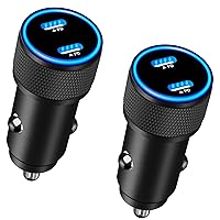 USB-C Car Charger Fast Charging, Linocell 2Pack 72W Dual PD Power Cigarette Lighter Zinc Alloy Type-C Car Charging Adapter for iPhone 15/15 Pro/14/13/12/11/XS/XR/X/iPad, Galaxy S23/S22/S21/Note, Pixel