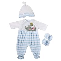JC Toys | Berenguer Boutique | Baby Doll Outfit | Blue Striped Long Onesie with Headband, and Booties | Ages 2+ | Fits Dolls 14