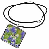 3dRose Black chinned Hummingbird among Texas Bluebonnet, Hill... - Necklace With Pendant (ncl_279559)