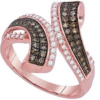 TheDiamondDeal 10kt Rose Gold Womens Round Brown Diamond Bypass Band Ring 1/2 Cttw