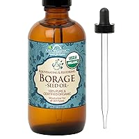 US Organic Borage seed Oil (18% GLA), USDA Certified Organic, 100% Pure & Natural, Cold Pressed, aka Starflower oil, in Amber Glass Bottle w/Eye dropper for Easy Application (4 oz (115 ml))