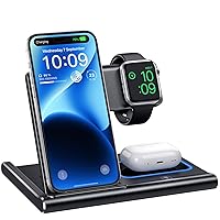 EXW Charging Station Apple Watch and iPhone, 3-in-1 Charging Station Apple for Wireless Charger, iPhone Charger for iPhone 15 14 13 12 11 Pro Series, AirPods Pro/3/2, Apple Watch Black (No Charging