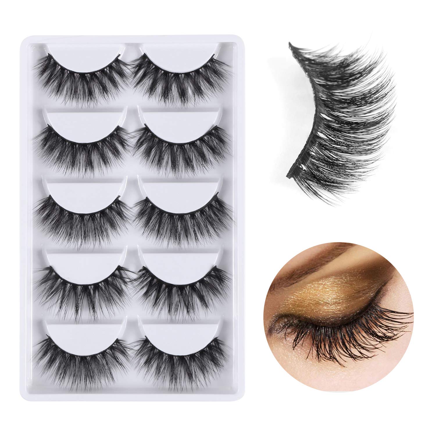 3D False Eyelashes, 3D Faux Mink Fake Eyelashes Handmade Dramatic Thick Crossed Cluster False Eyelashes Black Nature Fluffy Long Soft Reusable,Style 1 (5 Pairs)