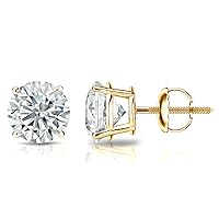 1/6 to 2 Carat Diamond Round Stud Earrings in 14k White or Yellow Gold (I1-I2, cttw) 4-Prong Basket Screw Back by Diamond Wish