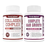 Premium Multi Collagen Peptides Capsules (Types I, II, III, V, X) + Premium Hair Growth for Women & Men - Hair Growth Vitamins w/Biotin & Keratin