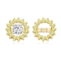 Cubic Zirconia CZ Round Removable Pave Halo Earrings Jackets For Studs Jacket Only For Women 14K Gold Plated .925 Sterling Silver Pink Black Blue Clear