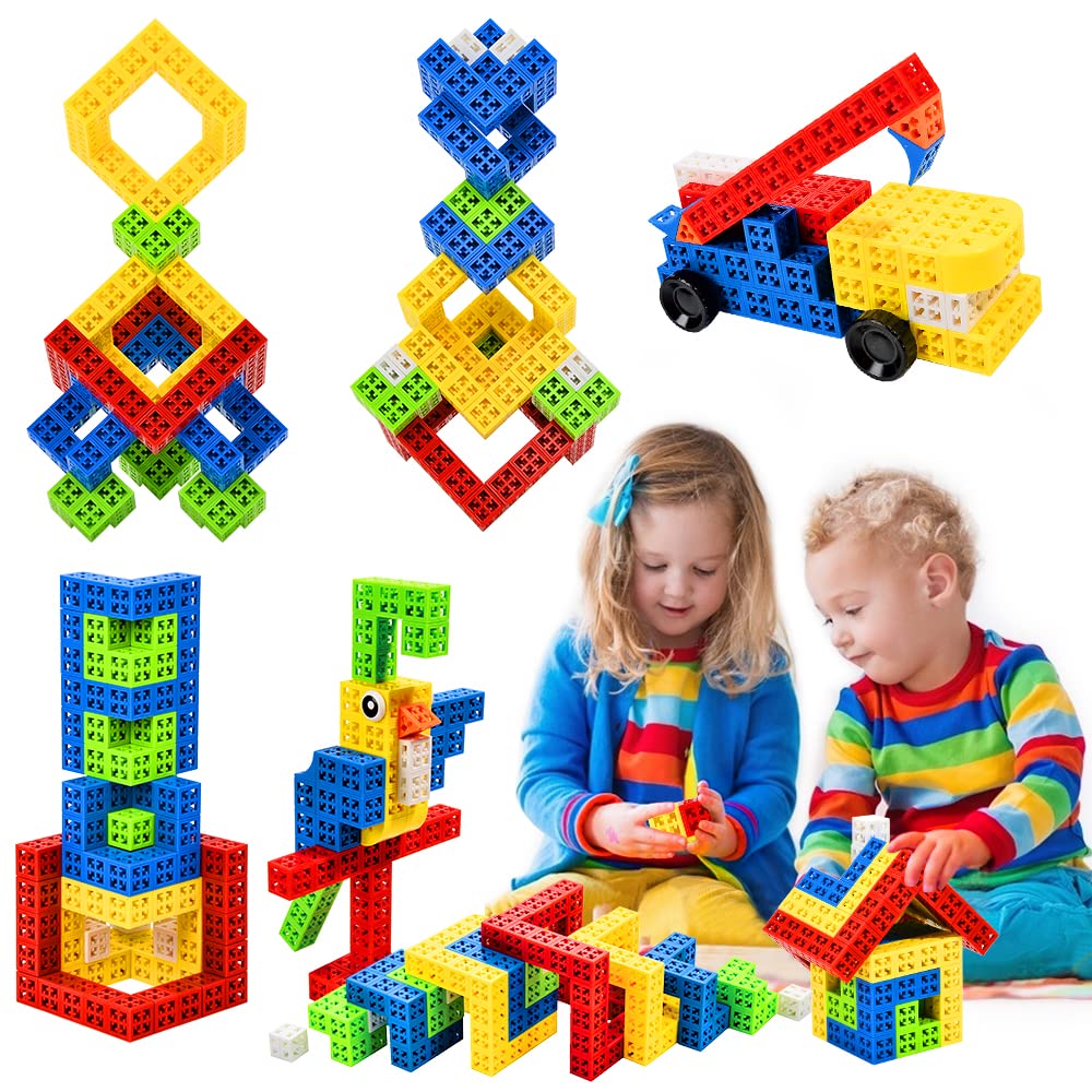 Building Stacking Block Toy, Stack Building Blocks Sensory Toy for Kids STEM Educational Sets Learning & Development Toys Cubes, DIY Build Variations with Funny Puzzle Bricks for Age 3 and Up, 150pcs